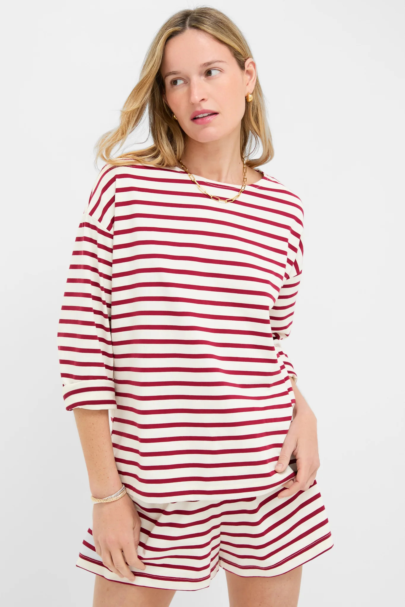 Red and Ivory Stripe Knit Odie Tee | Tuckernuck (US)