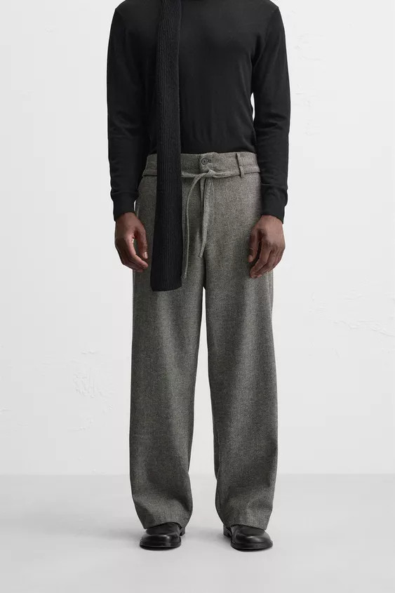 BELTED HERRINGBONE PANTS | Zara US