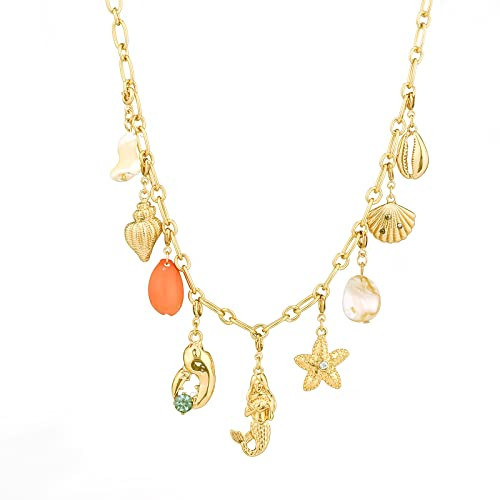 Rambling Rose 14K DIY Charm Necklace,Beach by the Sea Gold Shell Pendant Necklaces,Chain Jewelry for Women | Amazon (US)