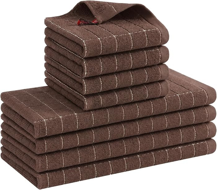 100% Cotton Kitchen Towels and Dishcloths Set, Brown | Amazon (US)