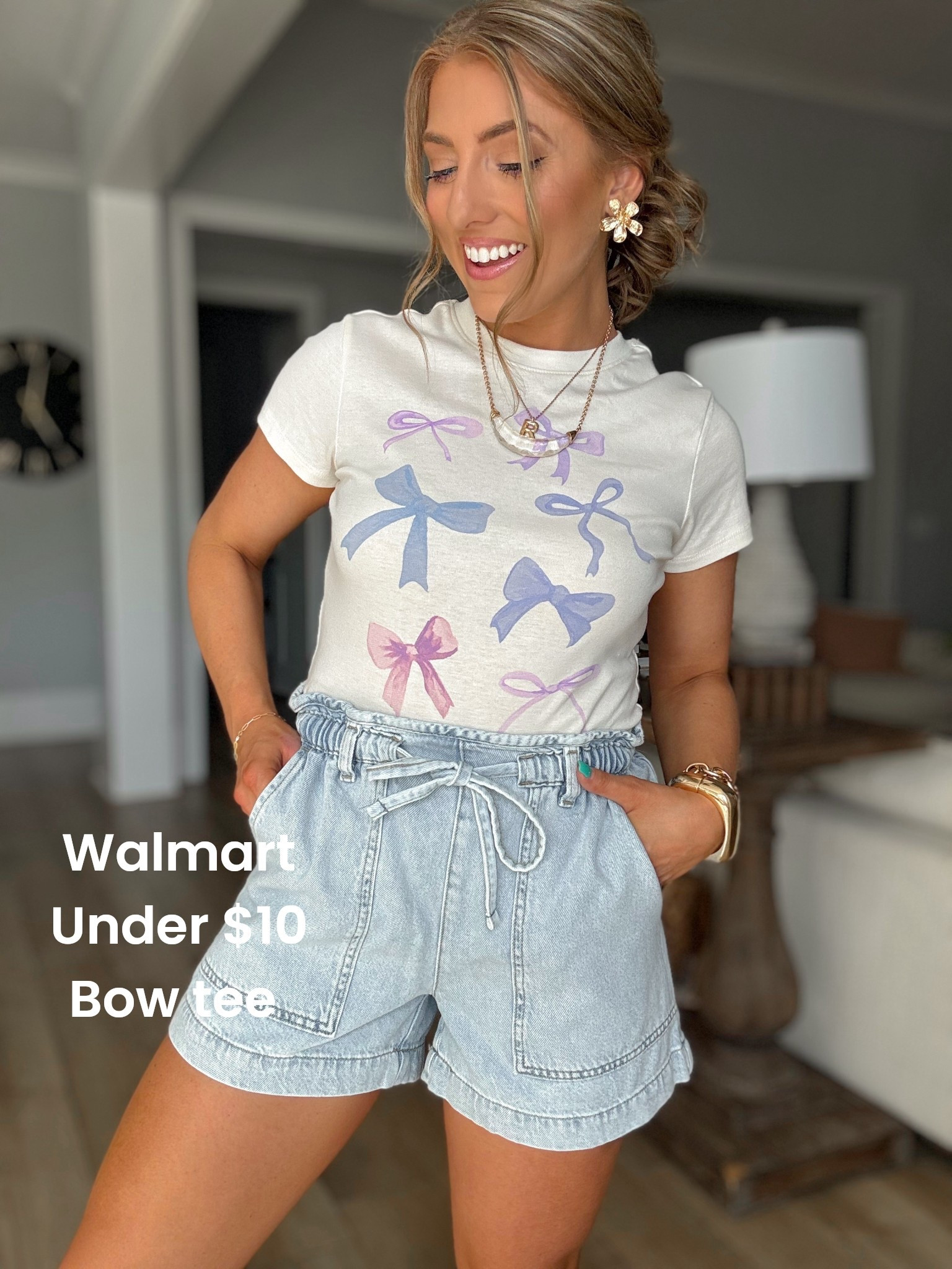 This bow tee is the CUTEST 🎀💜 soft pastel bows + the perfect relaxed fit = such an easy everyday outfit! Paired it with these lightweight denim shorts for a comfy, flattering look that’s perfect for errands, school drop off, or casual summer days ☀️

Everything looks so much more high-end than it is 🙌🏼

#walmartfashion #walmartfinds #graphictee #bowtrend #summeroutfits #casualstyle #momstyle #everydayoutfits #affordablefashion #ootd #walmartstyle

#LTKootd #LTKPetite