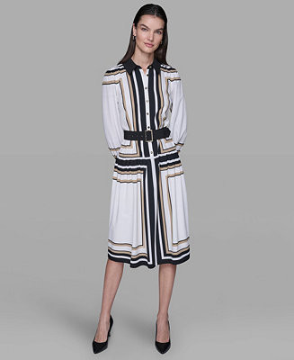 Women's Printed Crepe Collar Shirt Dress | Macy's
