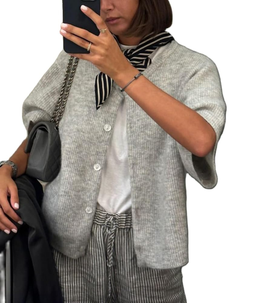 BHMAWSRT Women's Cardigans Short Sleeve Cardigan Sweater Button Down Crop Length Y2k Knitted Shir... | Amazon (CA)