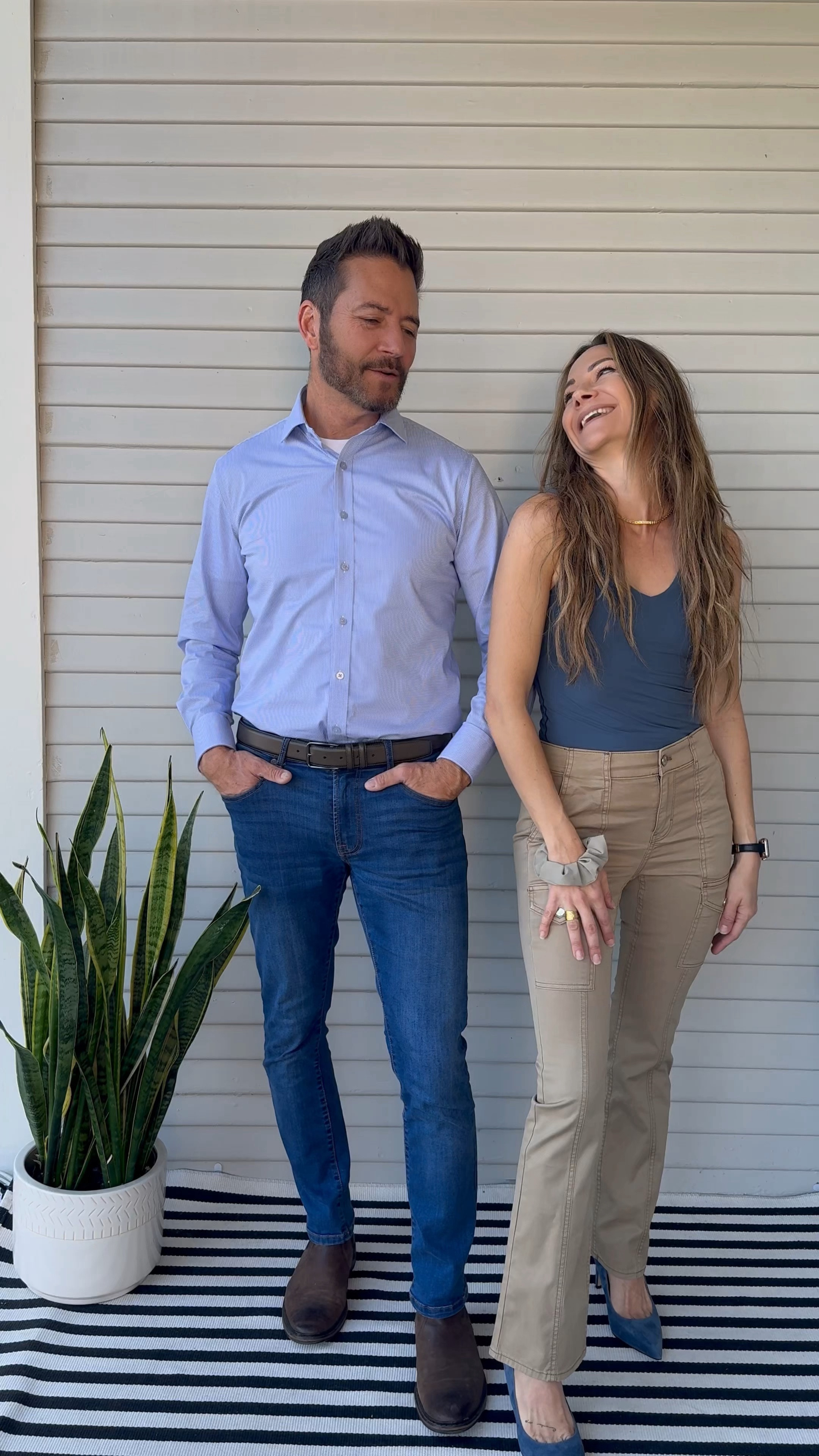 The perfect semi-casual date night outfit. We love all the layers and how these colors all go well together. White House black market has a great new line that you’ve got to check out. Falon is wearing petite size pants, she is 5’ 3” but would also fit the regular sizes at my height. The pumps are so cute and they match the tank perfectly. The jewelry pieces are beautiful as well. Paul is wearing Twillory, which is not taggable within like to know it. We have tagged similar pieces that Paul picked out and loves. He is a huge fan of Banana Republic men’s line. He recommends and owns some of the ones tagged  

#LTKmens #LTKshoecrush #LTKworkwear