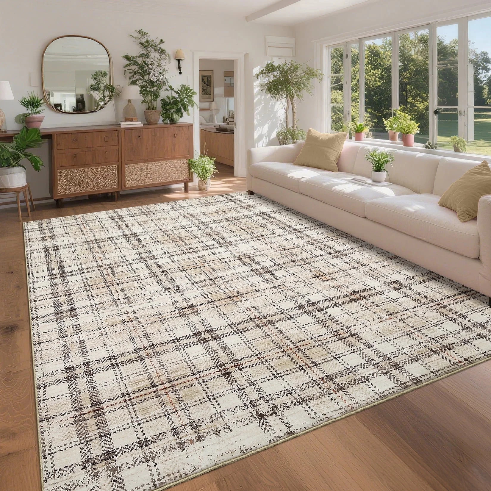 Garvee Washable Rug 6x9 Modern Plaid Area Rug, Non Slip Stain Resistant Rug Geometric Carpet for ... | Walmart (US)