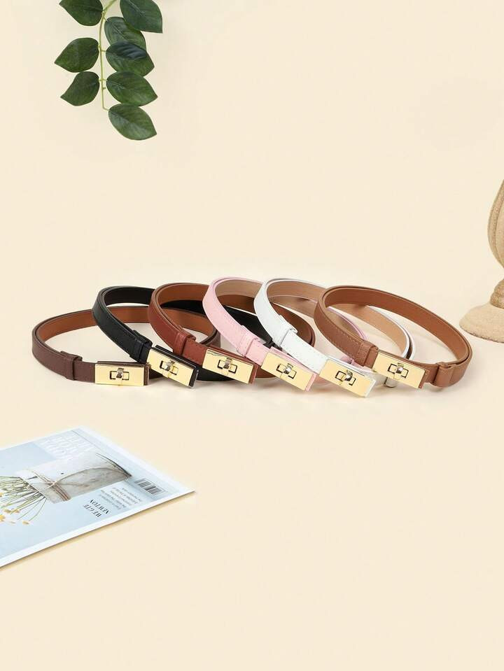 1pc Women's Adjustable Size Golden Buckle Waist Belt, Suitable For Jeans, Casual Wear, Jackets, Skirts, Daily Wear. Boho PU Cross-Grain Leather Multi-Style Belt For Everyday Outings Summer, School | SHEIN