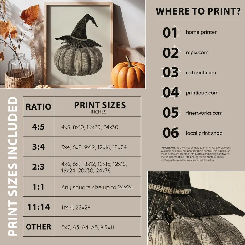 Vintage Pumpkin Sketch Art, Pumpkin Halloween Wall Decor, Spooky Gothic Pumpkin Artwork, Rustic H... | Etsy (US)