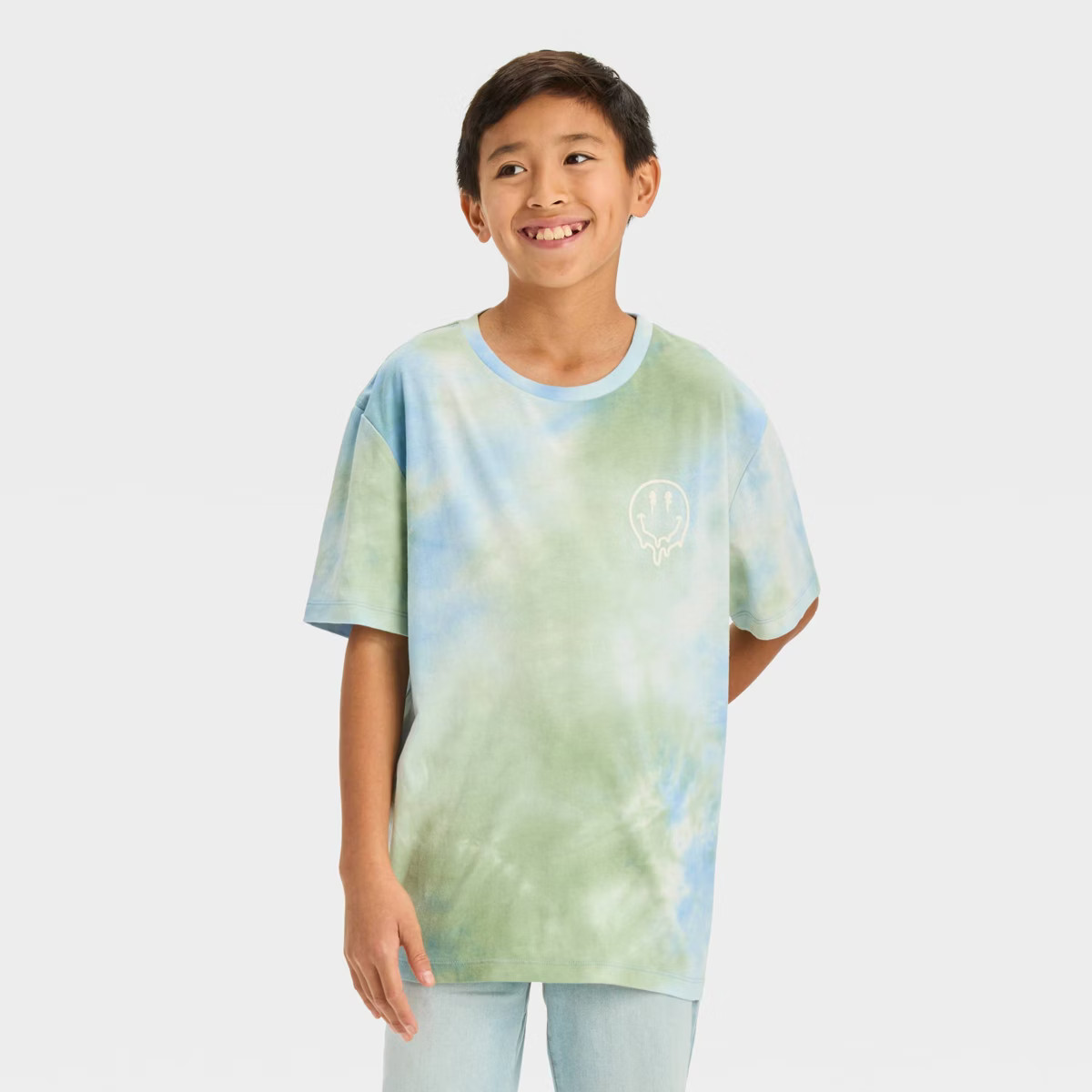 Boys' Short Sleeve Tie-Dye Graphic T-Shirt with Puff Printed Smiley - art class™ Blue | Target