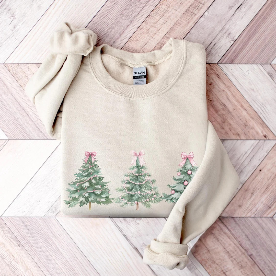 Christmas Pink Bows Sweatshirt Coquette Christmas Sweater Bows Holiday Crewneck Cute Winter Sweat... | Etsy (US)