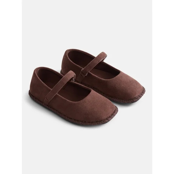 Wonder Nation Toddler, Little and Big Girls Faux Suede Whipstitch Ballet Shoes | Walmart (US)