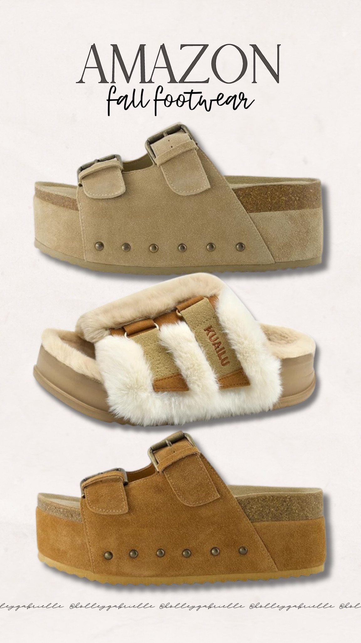 Some of my recent Fall Amazon finds🙈🫶🏼✨ can you tell I like platform sandals?! Soooo cute! Tts in slippers & I sized up in the platform buckle sandals! 

fall fashion / fall casual / platform sandals / sandals / slides / two strap shoes / house shoes / Holley Gabrielle 

#LTKFindsUnder100 #LTKStyleTip #LTKSeasonal