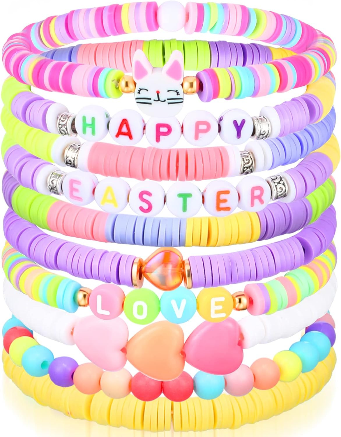 10 Pcs Holiday Bracelets Set Heishi Surfer Bracelet Polymer Clay Stretch Bracelet for Women Girls... | Amazon (US)