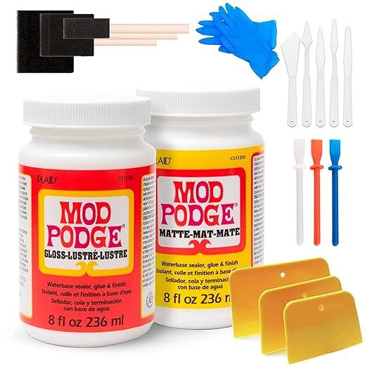 Mod Podge Bundle, 8 Ounce Gloss and Matte Medium Waterproof Sealer, Pixiss Accessory Kit with Foa... | Amazon (US)