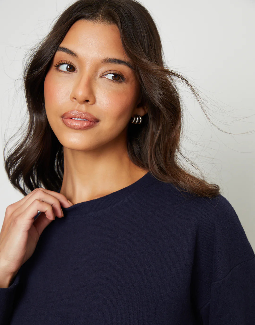 Navy Cosy Rib Relaxed Fit Sweatshirt | Threadbare