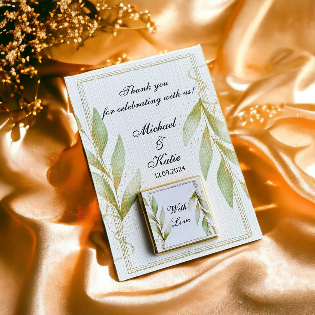 50 Chocolate with Card Favors, Wedding Chocolate Favors for Guest, Custom Chocolate Bar, Gold or ... | Etsy (US)