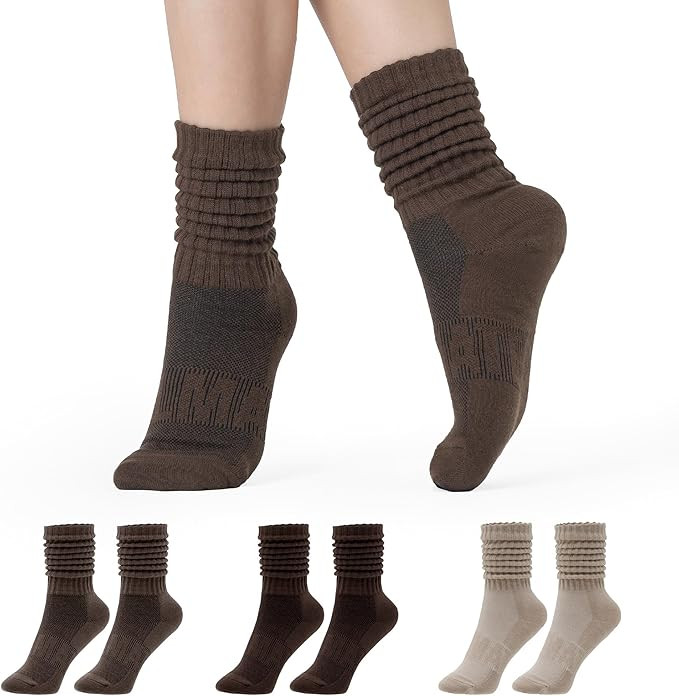 CoolMate Women's Scrunch Crew Socks, Slouchy Mid Calf Boot Socks, 3 Pairs Slouch Socks, US Size 6... | Amazon (US)