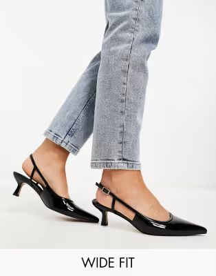 ASOS DESIGN Wide Fit Strut slingback mid heeled shoes black | ASOS (Global)