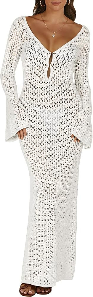 ANRABESS Womens Swimsuit Swim Crochet Cover Up 2024 Summer Knit Bathing Suit Sexy Swimwears Vacat... | Amazon (US)