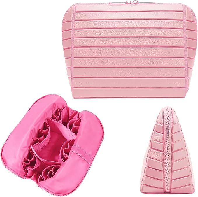 Foldable Travel Makeup Bag,27 Pockets 3 Brush Slots,Large Capacity Cosmetic Bags Toiletry Case | Amazon (US)