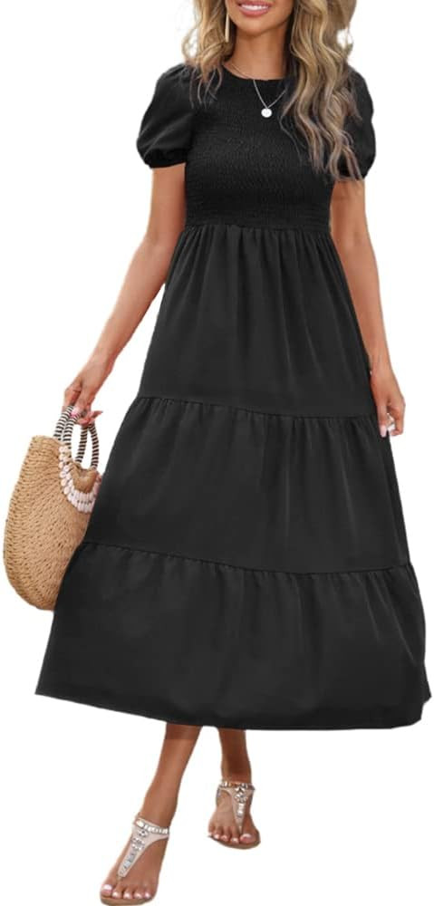 Women's Summer Maxi Dress Casual Boho Floral Flowy Smocked Sundress Tiered Swing A Line Dresses Tier | Amazon (US)
