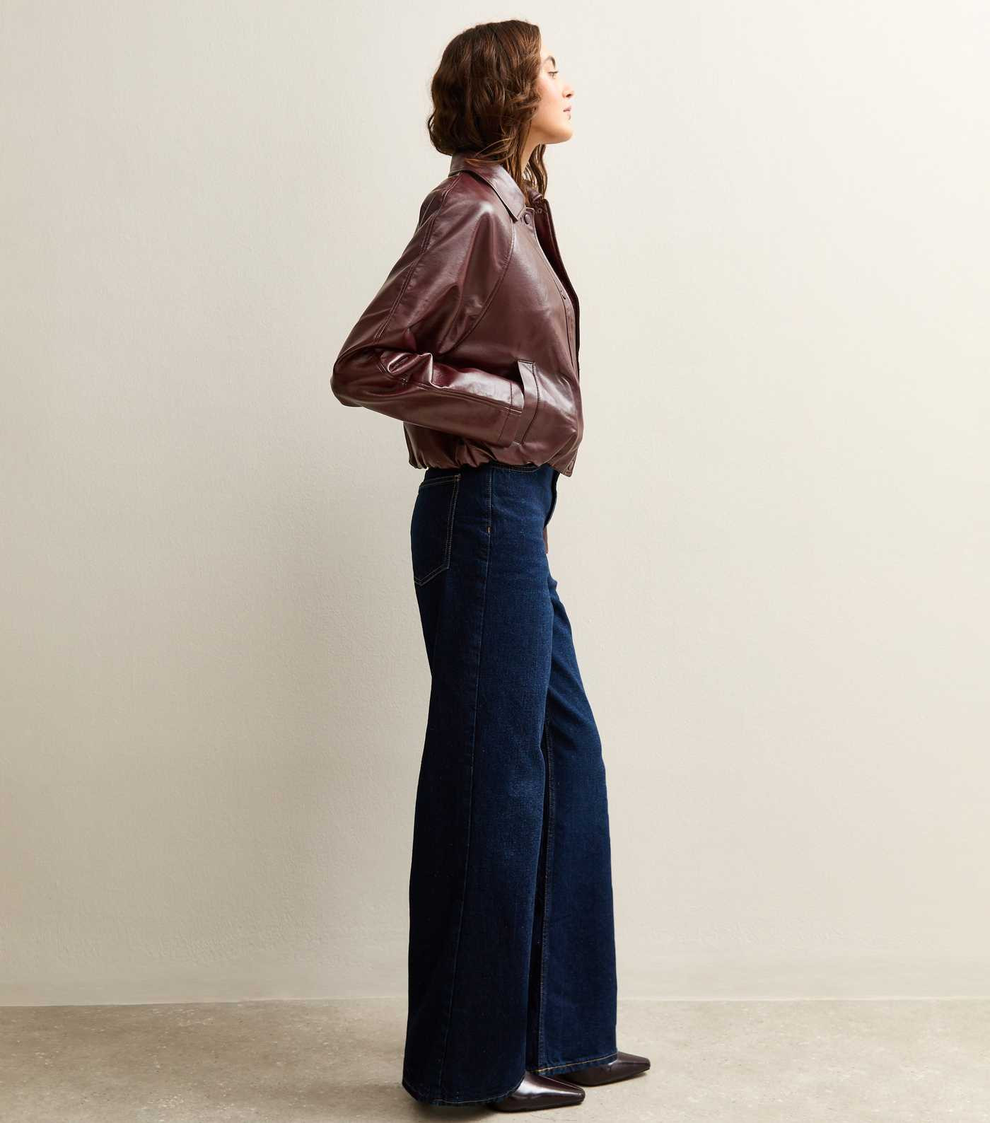 Dark Burgundy Bubble Hem Faux Leather Jacket | New Look | New Look (UK)