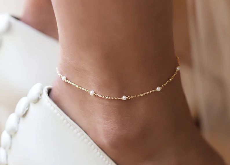 Pearl Anklet, Freshwater Pearl Ankle Bracelet, Dainty Anklet, Wedding Bridal Jewelry | Etsy (US)