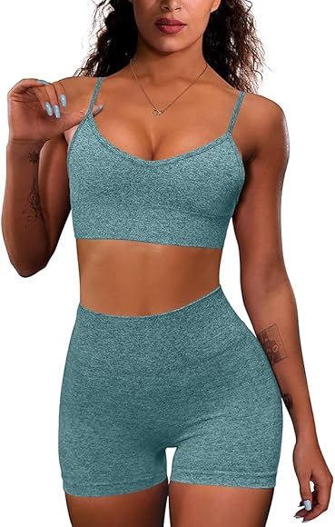 OQQ Yoga Outfit for Women Seamless 2 Piece Workout Gym High Waist Leggings with Sport Bra Set | Amazon (US)