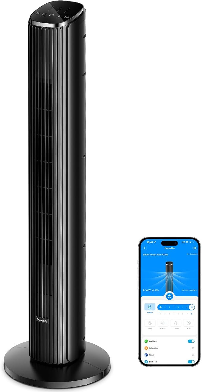 GoveeLife 36-inch Smart Tower Fan with App & Voice Control, Ultra-Quiet Oscillating Floor Fan, 8 ... | Amazon (UK)
