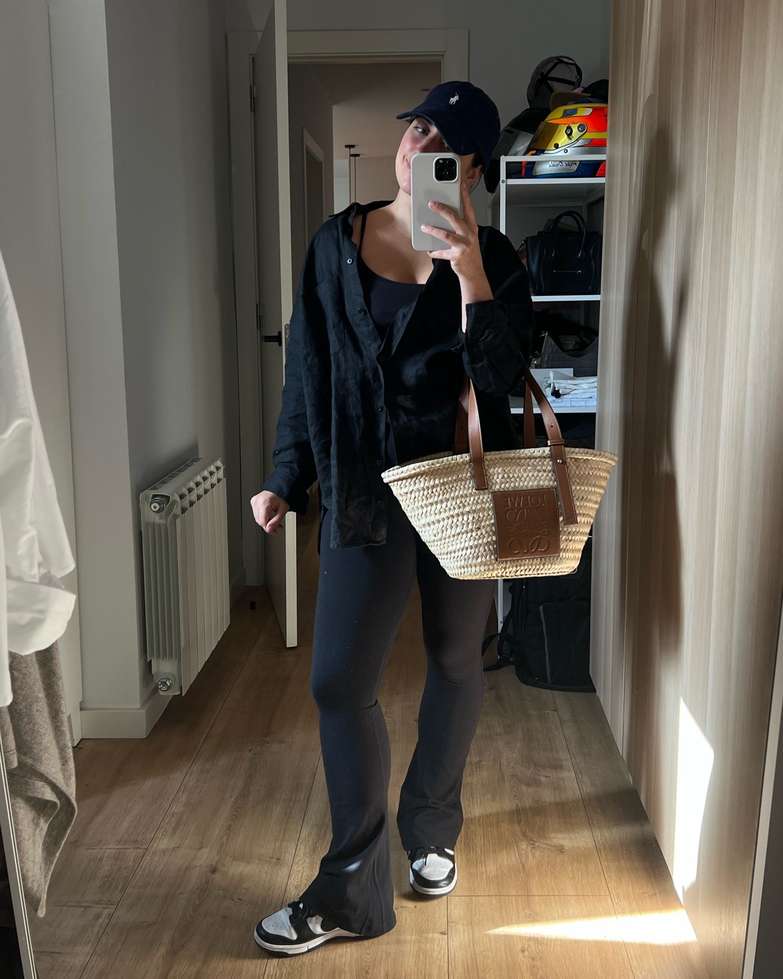 running errands. this loewe bag is in the size medium and fits everything and even my laptop, my go to  