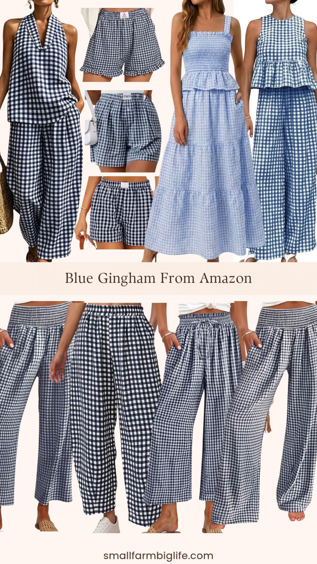 Blue gingham is one of my favorite summer prints right now and Amazon has so many cute ways to wear it. I rounded up my favorites from flowy palazzo pants and barrel pants to matching two piece sets, maxi skirt sets, and casual boxer shorts in every style. The two piece sets are such an easy outfit formula because everything is already coordinated and you just add your favorite sandals and accessories and you are done. Whether you want a relaxed lounge look or something more polished for a summer outing there is a gingham option in this round up for you. Tap to shop! 

 #LTKgrwm #LTKootd #LTKOver40