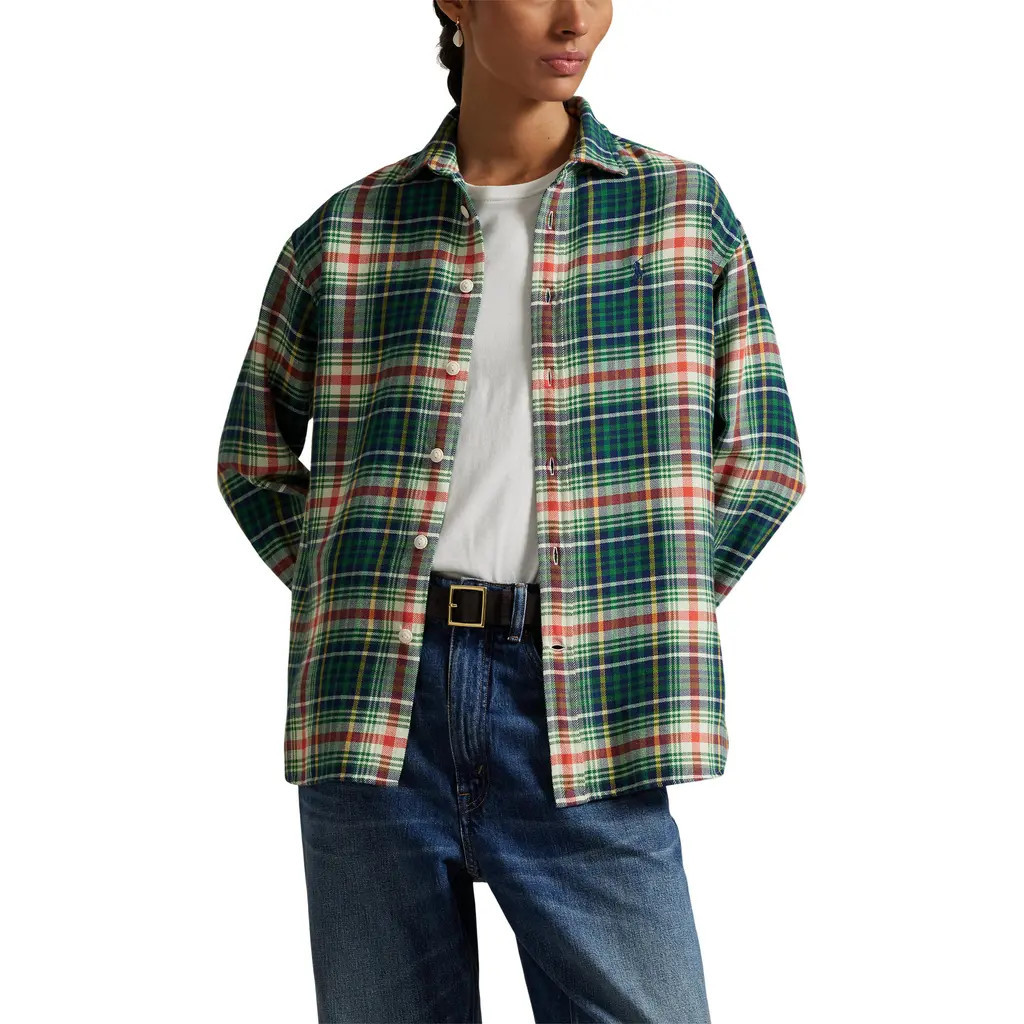 Polo Ralph Lauren Plaid Cotton Flannel Button-Up Shirt in Cream-Navy-Green Multi at Nordstrom, Size Xx-Large | Nordstrom