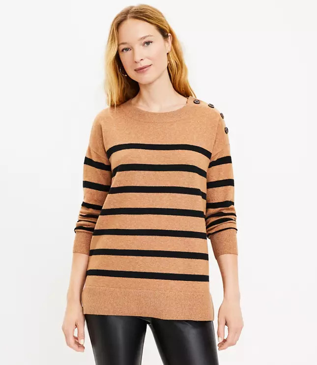 Striped Shoulder Button Tunic Sweater | LOFT