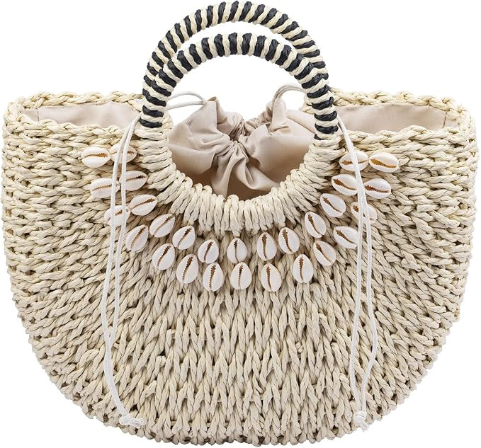 Straw Bags For Women 2025 Summer Rattan Bags Women Straw Hand-woven Top-handle Handbag Sea Rattan... | Amazon (US)