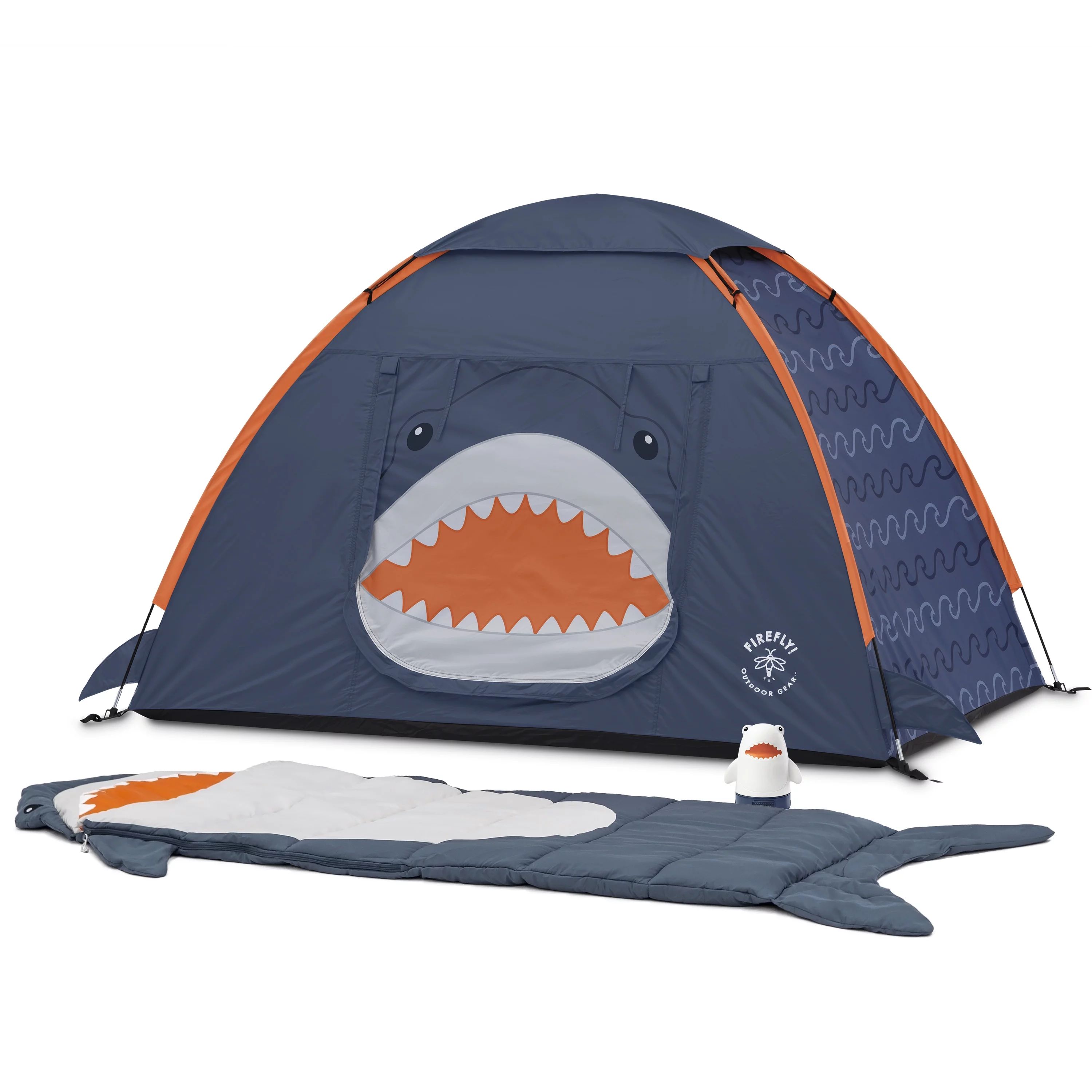 Firefly! Outdoor Gear Finn the Shark Kid's Camping Combo (One-Room Tent, Sleeping Bag, Lantern) -... | Walmart (US)
