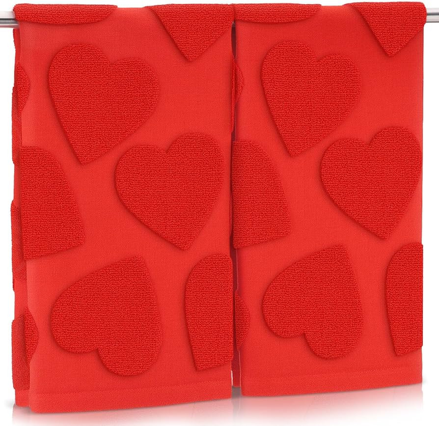 DERTE 2 Pack 3D Heart Valentine's Day Hand Towels Red Hearts 100% Cotton Bathroom Towel Red Jacqu... | Amazon (US)