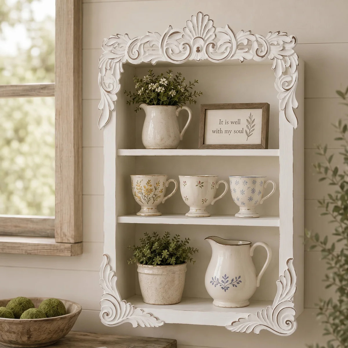 Gilmanton Ornate White Wood Wall Shelf with Carved Accents | Wayfair North America