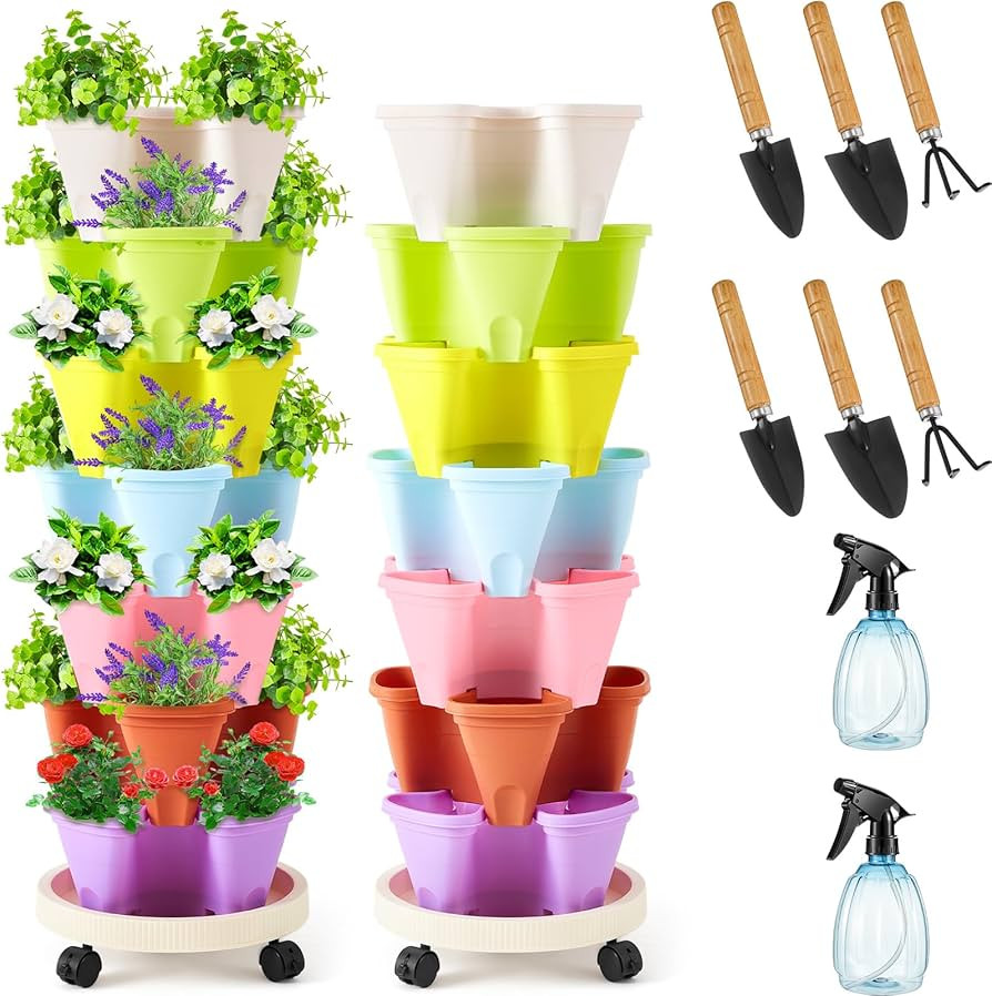 Umigy 2 Set of 7 Tier Vertical Planter Stackable Tower Planters Strawberry Herb Flower and Vegeta... | Amazon (US)