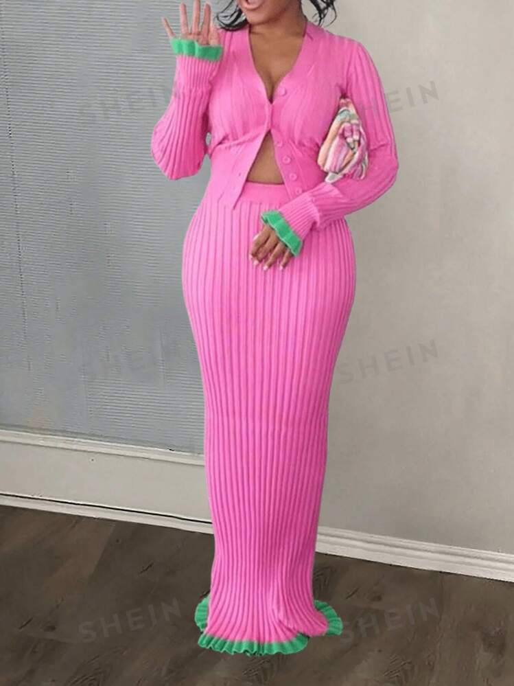 SHEIN Slayr Autumn And Winter Casual And Elegant V-Neck Long-Sleeved Open Placket Truncated Sligh... | SHEIN