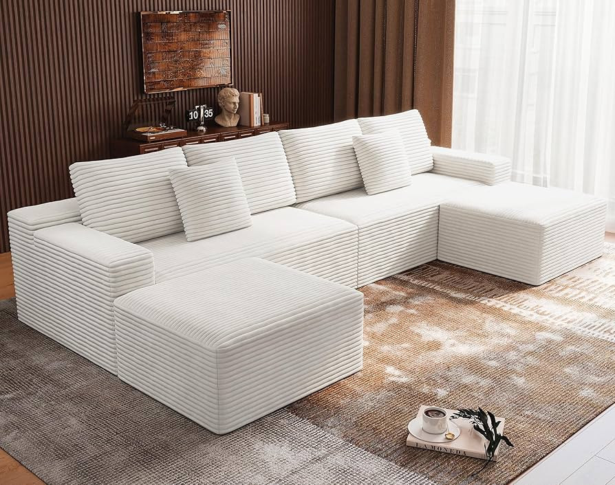 4-Piece Boneless Modular Sectional Sofa, 130'' Cloud Couch with Ottoman, Oversized Deep Seat, U-S... | Amazon (US)