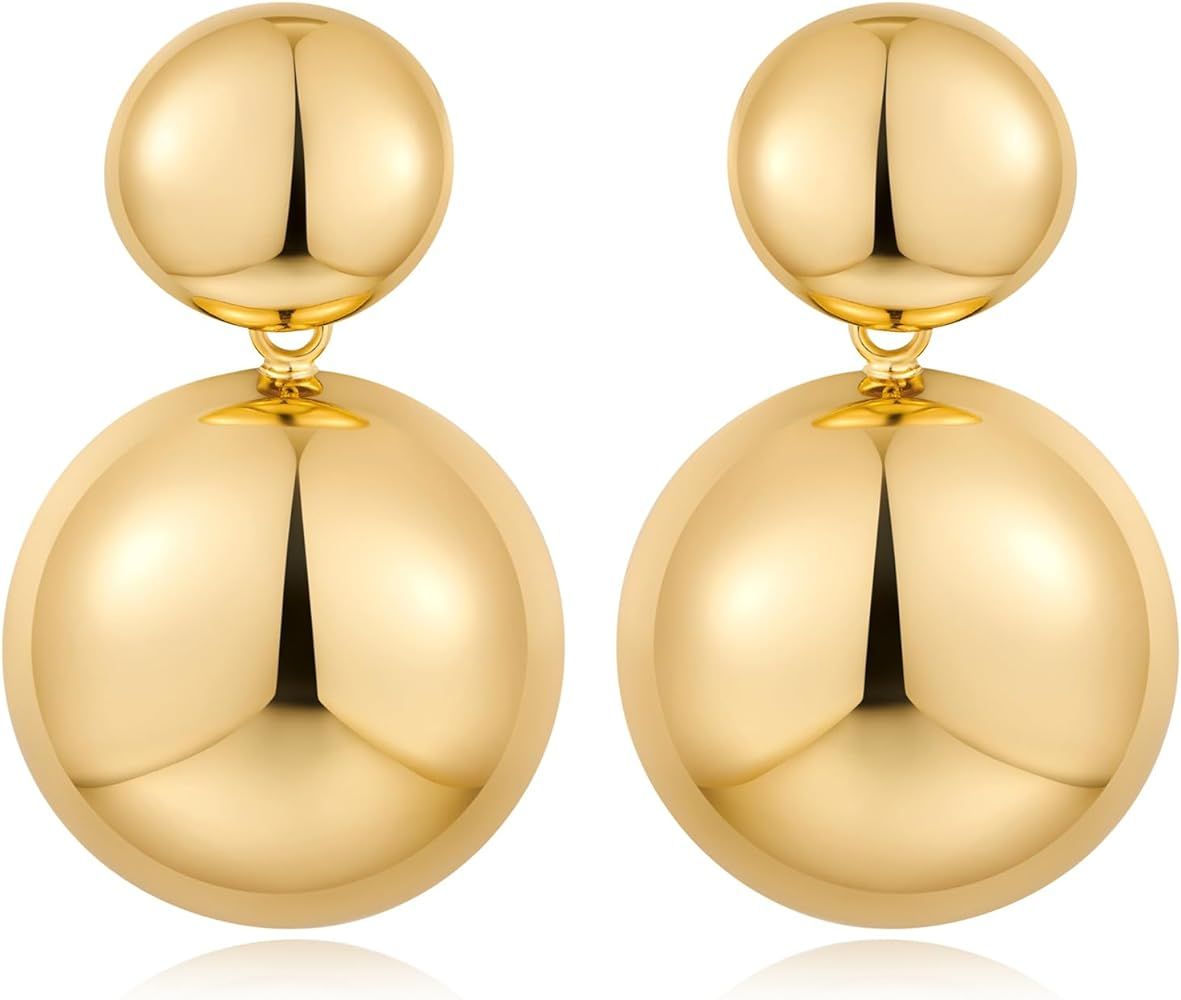 Gold Ball Earrings for Women Polished Double Half Ball Stud Earrings Fashion Jewelry Gifts | Amazon (US)
