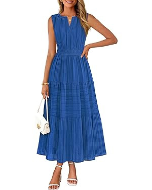 MEROKEETY Summer Spring Midi Maxi Dress for Women 2026 Casual Beach Vacation Sleeveless Boho V Ne... | Amazon (US)