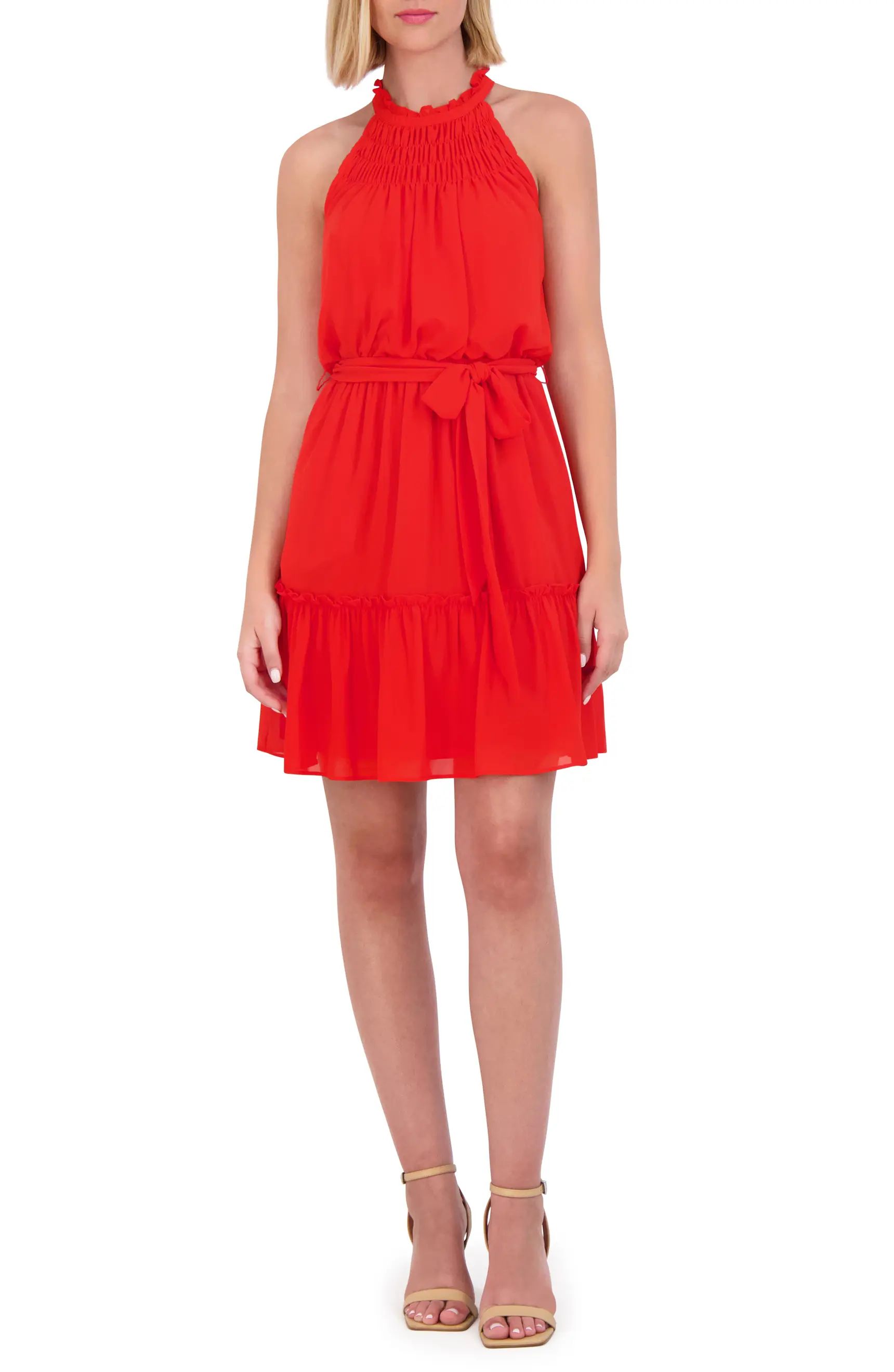 Vince Camuto Ruffle Tie Waist Sleeveless Dress | Nordstrom | Nordstrom