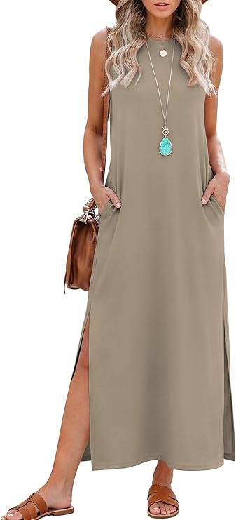 RUMIA Summer Dresses for Women Casual Maxi Side Slit Long Dress with Pockets (S-XXL) | Amazon (US)