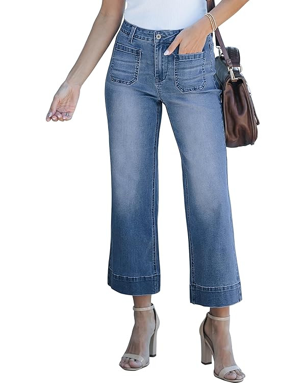 luvamia Wide Leg Jeans for Women Trendy High Waisted Flare Jeans Cropped Denim Pants Stretchy Bag... | Amazon (US)