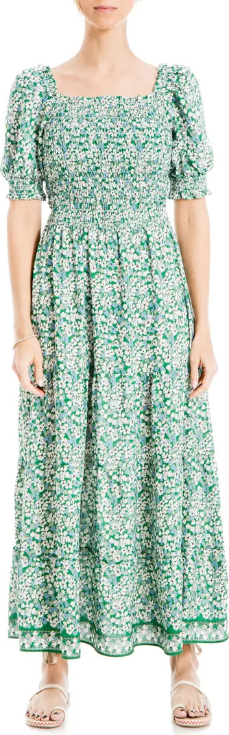 Printed Smocked Bodice Tiered Maxi Dress | Nordstrom Rack