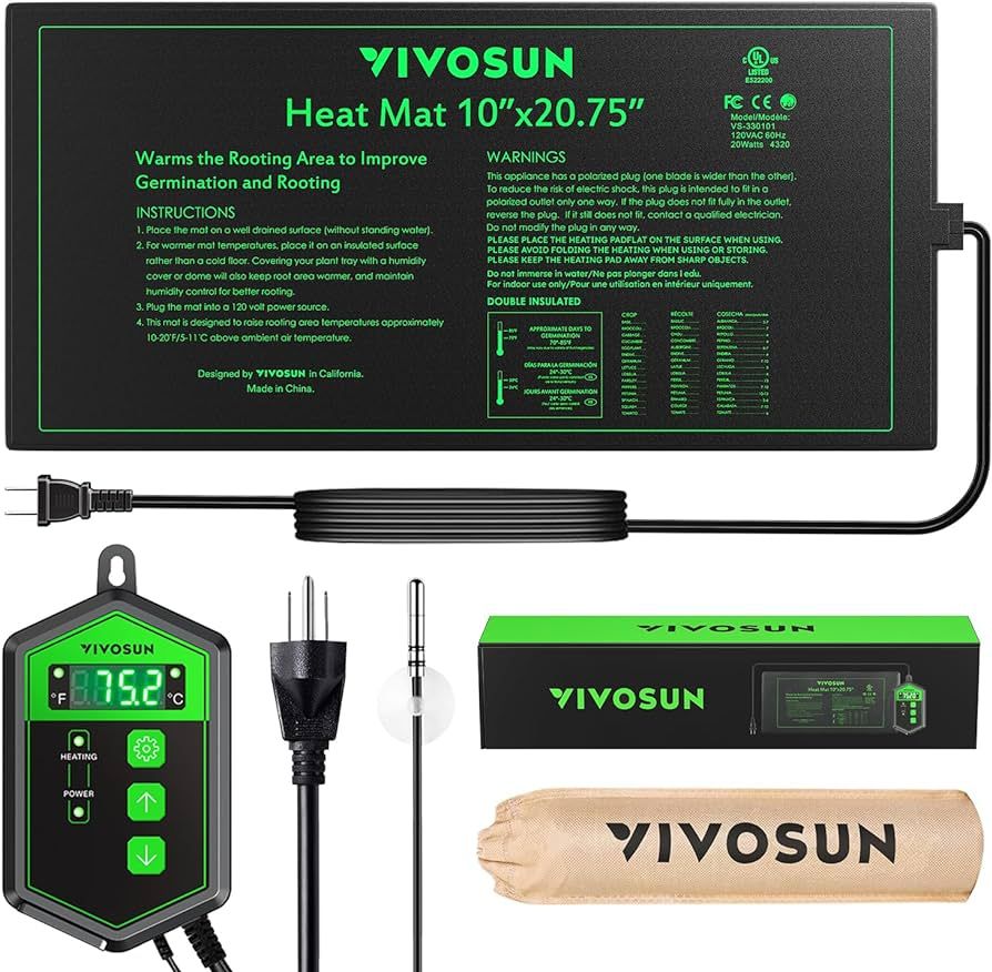 VIVOSUN 10"x 20.75" Seedling Heat Mat and Digital Thermostat Combo Set, UL & MET-Certified Warm H... | Amazon (US)