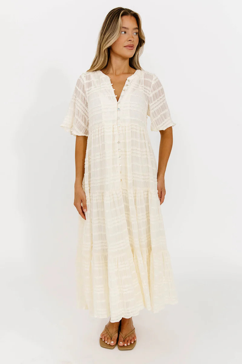 Kristin Tiered Woven Maxi Dress in Ivory - Bump Friendly - Detachable | Worth Collective