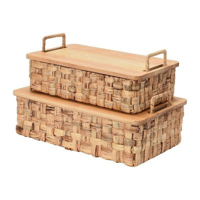 Household Essentials Stackable Hyacinth Baskets with Oak Lids | Target