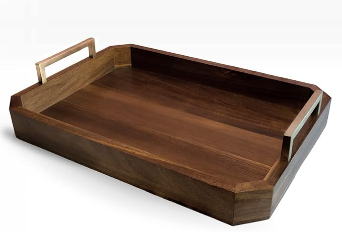 Fine Nest Home Decorative Acacia Wood Ottoman Tray - Coffee Table Tray - Breakfast, Party, Drinks... | Amazon (US)