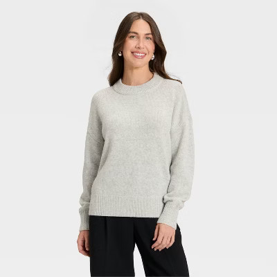 Women's Woolen Crew Pullover Sweater - A New Day™ Heather Gray S | Target